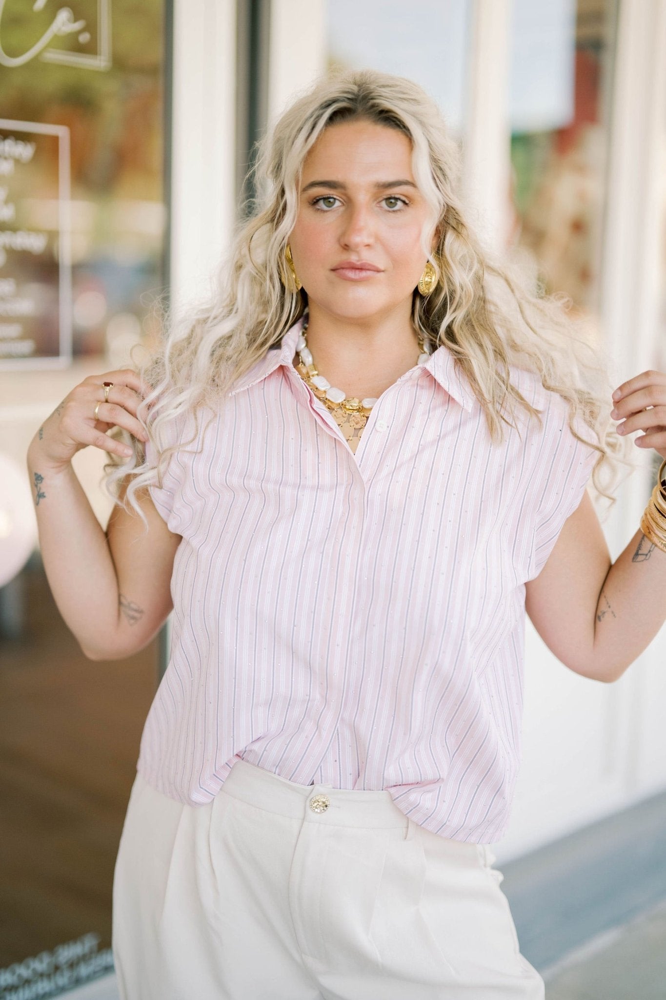 City Lights Striped Rhinestone Top - Tops - Tanks - Able