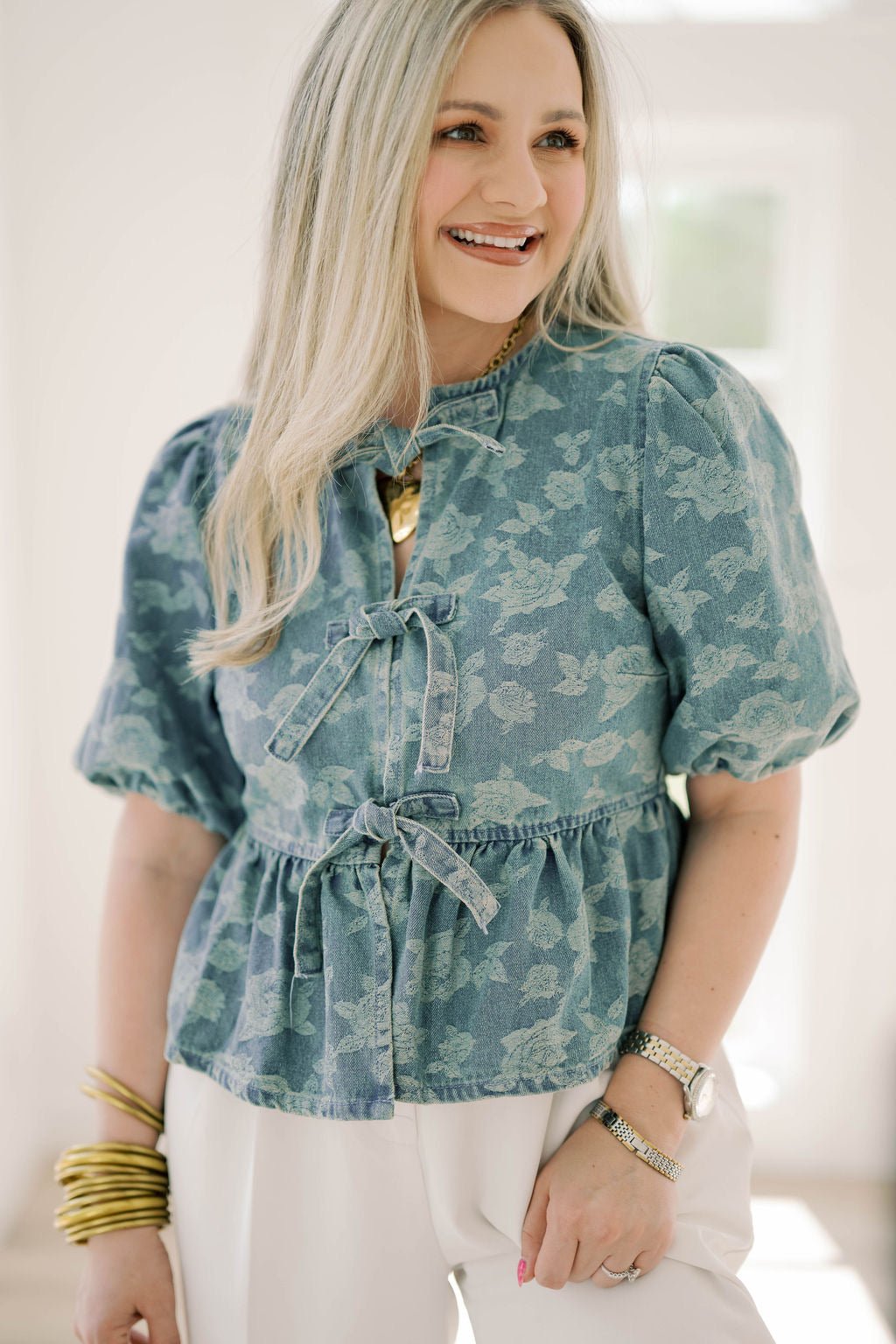 City Romance Denim Top - Tops - Blouses - Blu Pepper