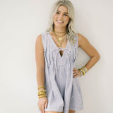 Classic Charm Pearl Denim Romper - Rompers - Peach Love CA