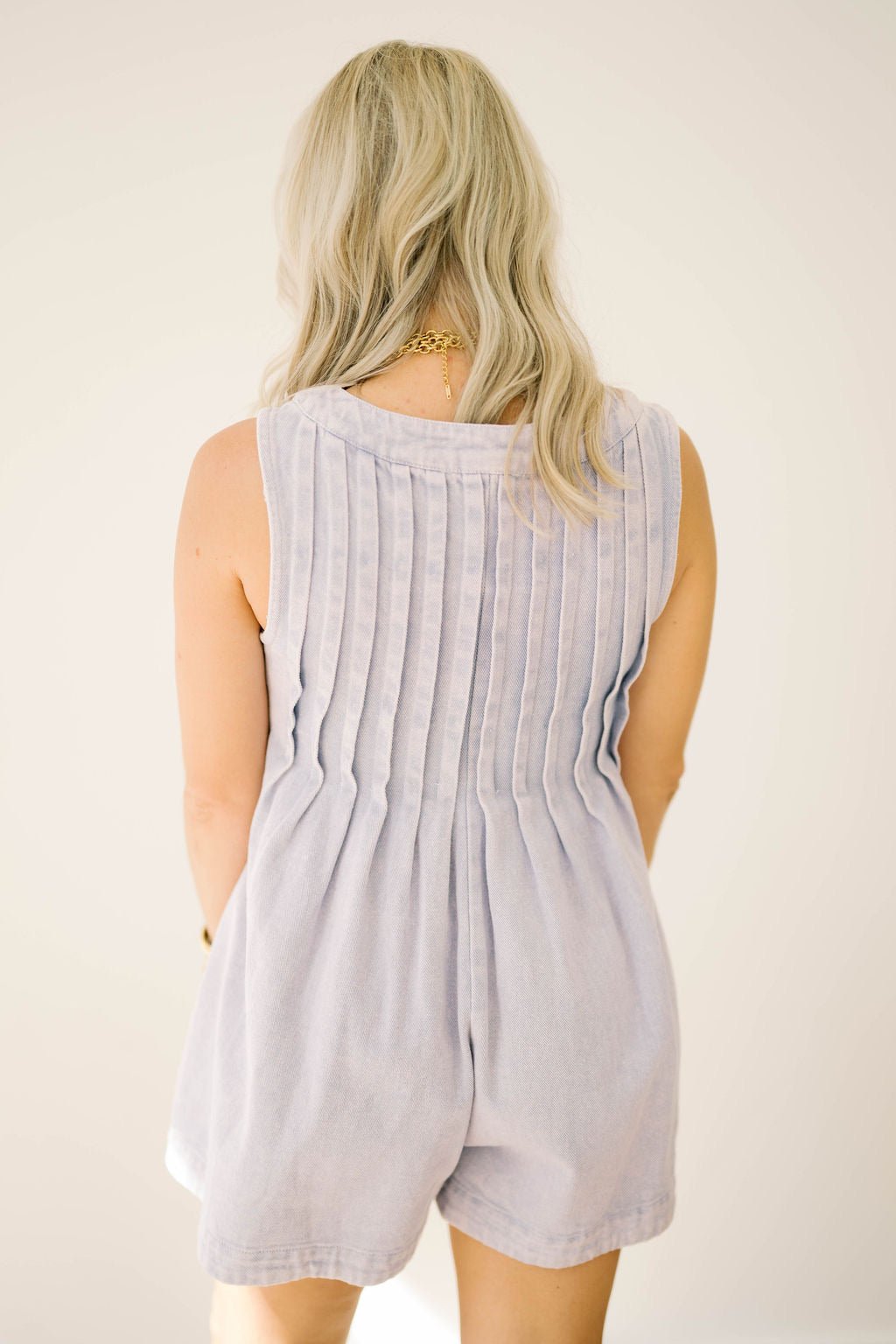 Classic Charm Pearl Denim Romper - Rompers - Peach Love CA