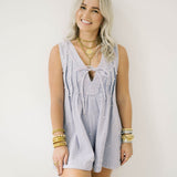 Classic Charm Pearl Denim Romper - Rompers - Peach Love CA