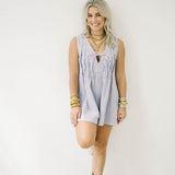 Classic Charm Pearl Denim Romper - Rompers - Peach Love CA