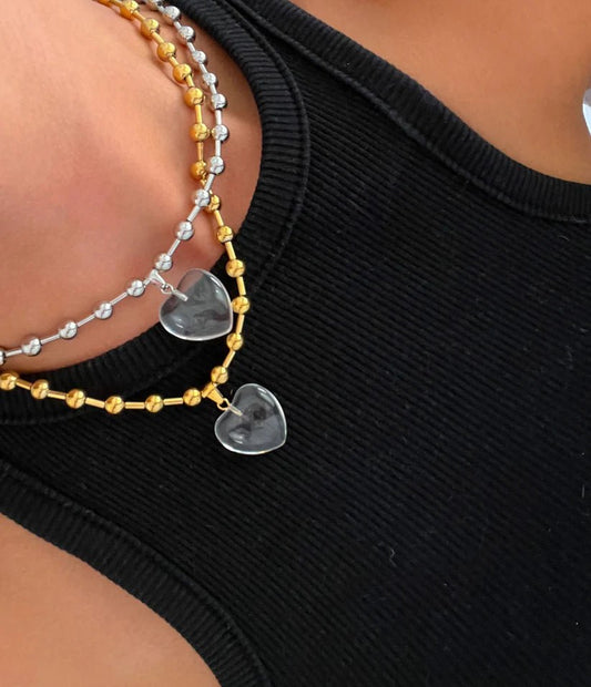 Clear Heart Beaded Necklace - Jewelry - Necklaces - Chansutt Pearls