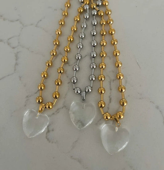 Clear Heart Beaded Necklace - Jewelry - Necklaces - Chansutt Pearls