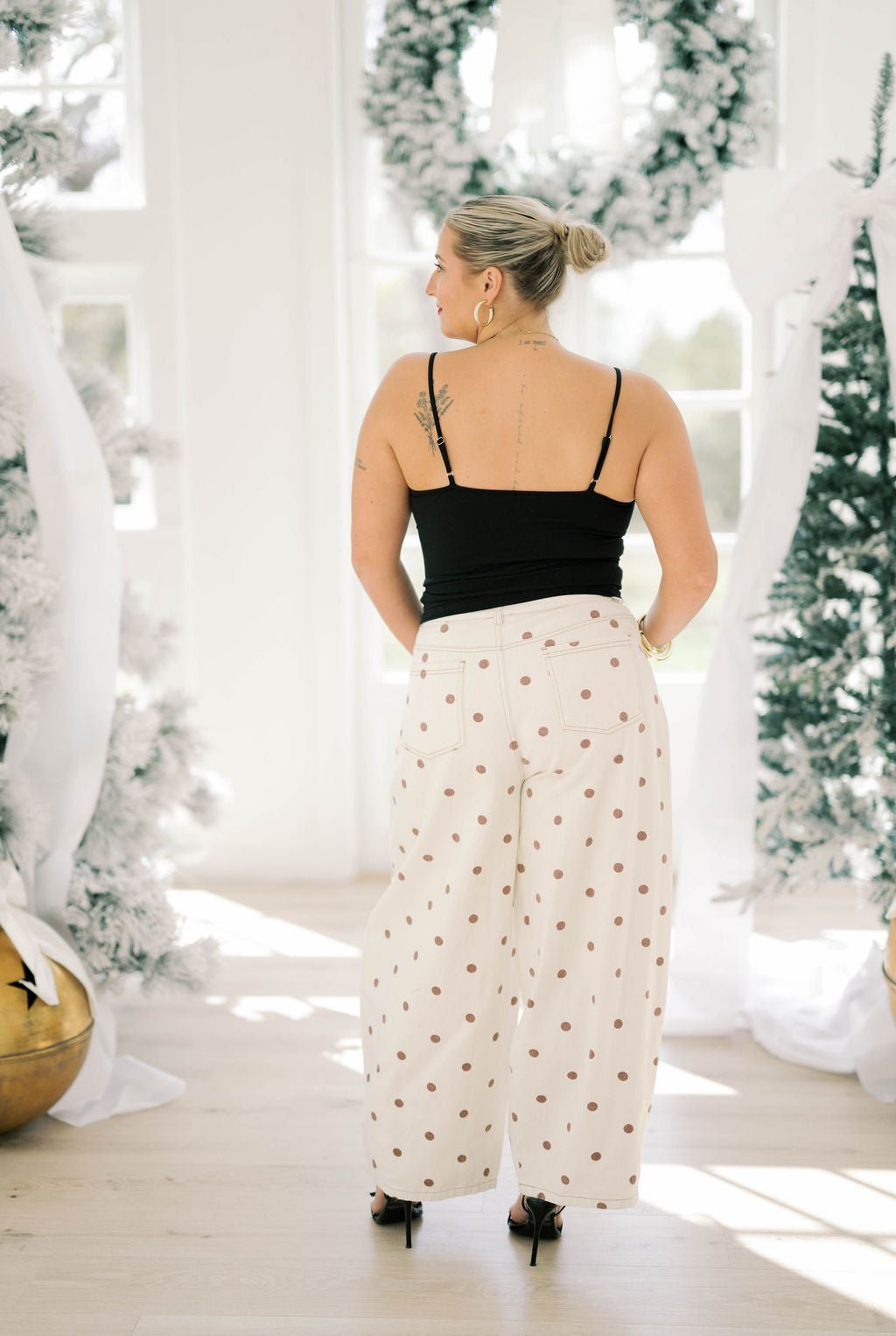 Coffee Days Dot Denim Pants - Bottoms - Pants - Peach Love CA