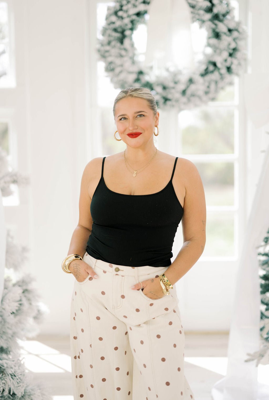 Coffee Days Dot Denim Pants - Bottoms - Pants - Peach Love CA