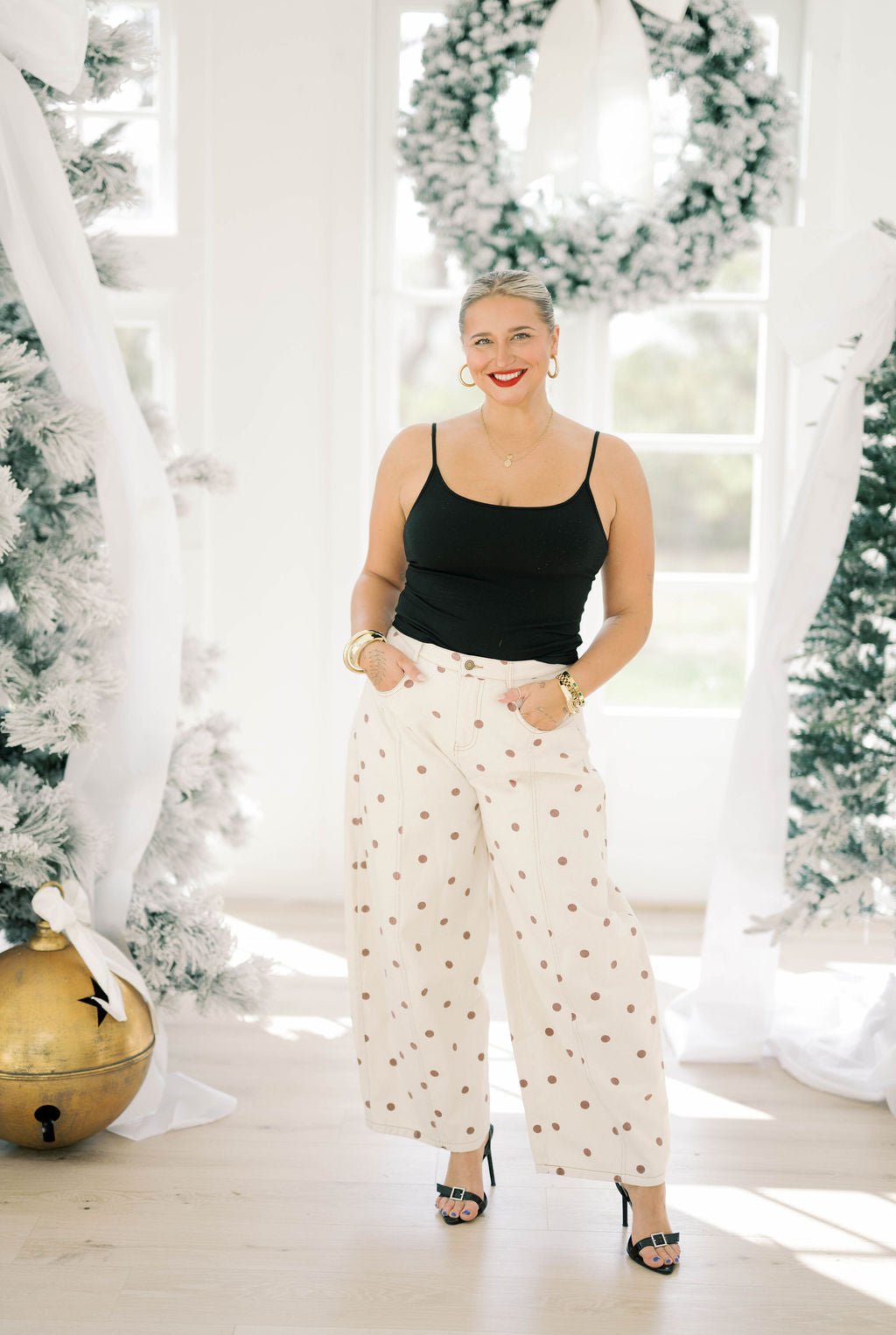 Coffee Days Dot Denim Pants - Bottoms - Pants - Peach Love CA