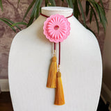 Concho Bolo Bubblegum Pink with Maroon & Golden Yellow - Jewelry - Necklaces - Rahya