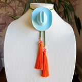 Cowboy Hat Bolo Baby Blue with Olive & Orange - Jewelry - Necklaces - Rahya
