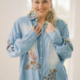 Cowgirl Up Denim Embroidered Top - Tops - Blouses - Blue B