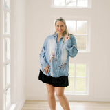 Cowgirl Up Denim Embroidered Top - Tops - Blouses - Blue B