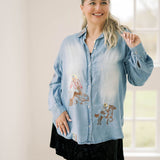 Cowgirl Up Denim Embroidered Top - Tops - Blouses - Blue B