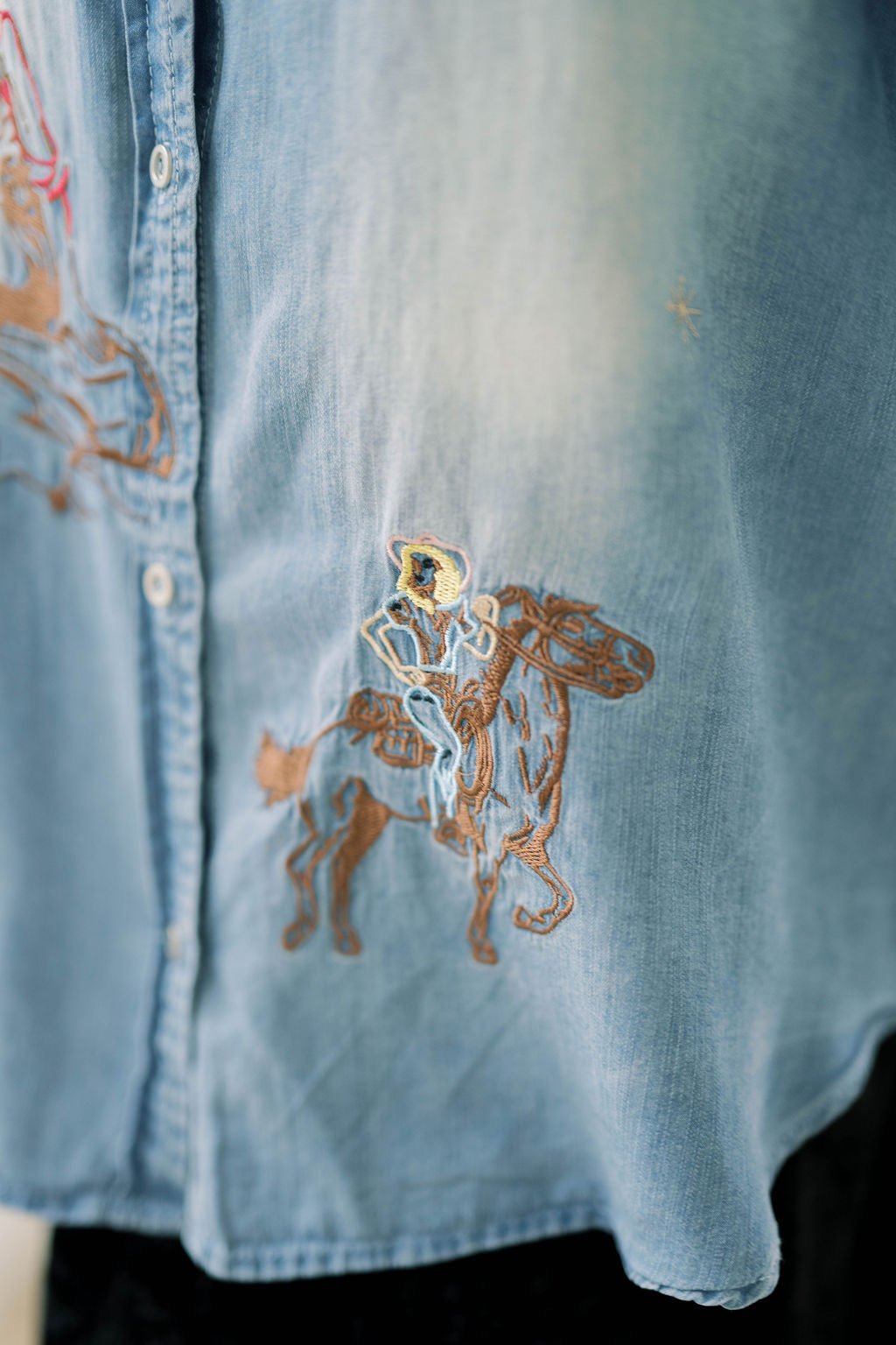 Cowgirl Up Denim Embroidered Top - Tops - Blouses - Blue B