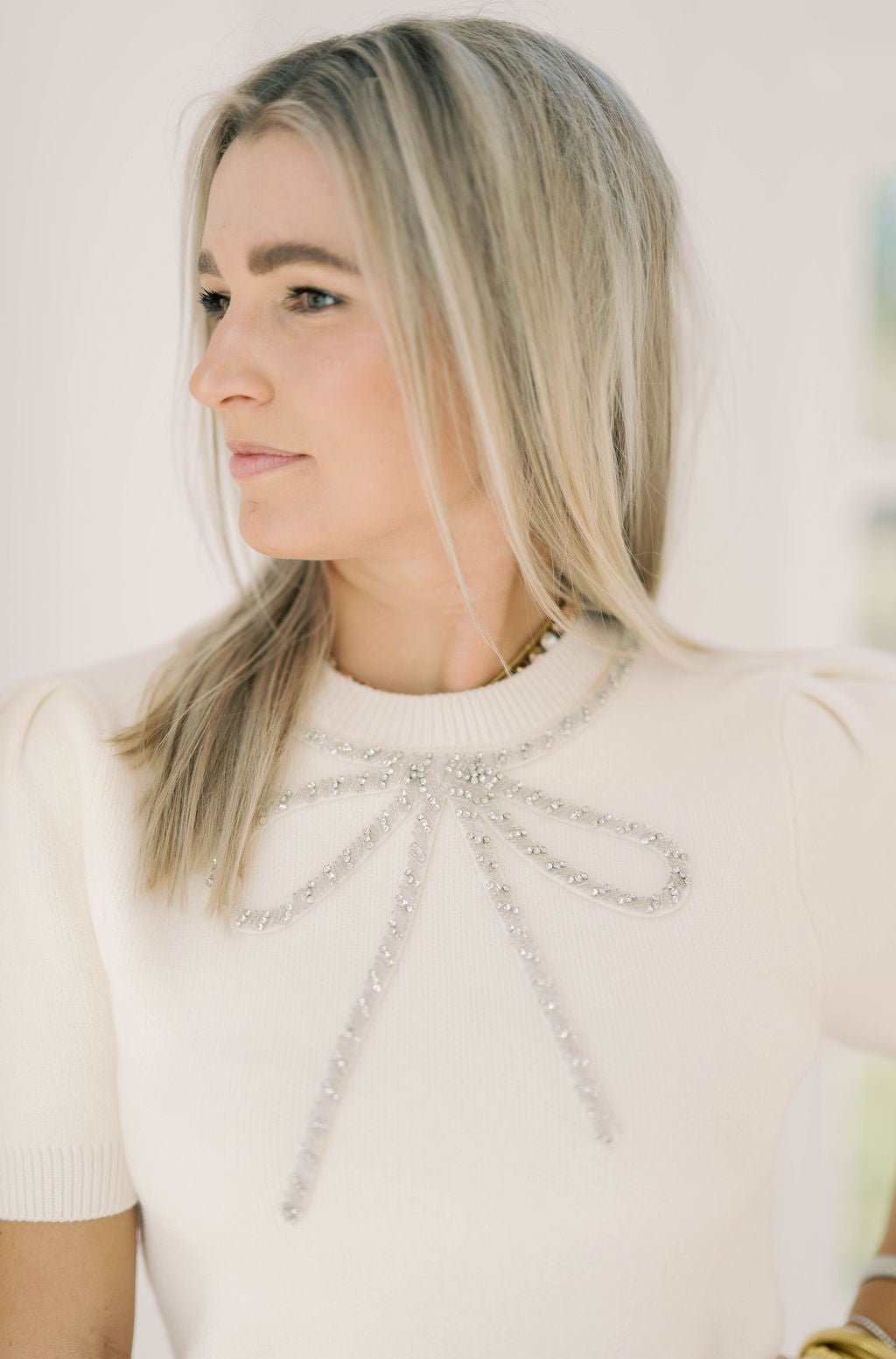 Cozy Cues Rhinestone Bow Sweater - Tops - Sweaters - She & Sky