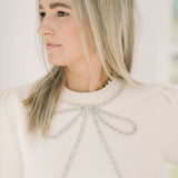 Cozy Cues Rhinestone Bow Sweater - Tops - Sweaters - She & Sky