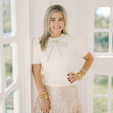 Cozy Cues Rhinestone Bow Sweater - Tops - Sweaters - She & Sky