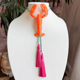 Crawfish Lobster Bolo Burnt Orange with Turquoise & Fuchsia - Jewelry - Necklaces - Rahya