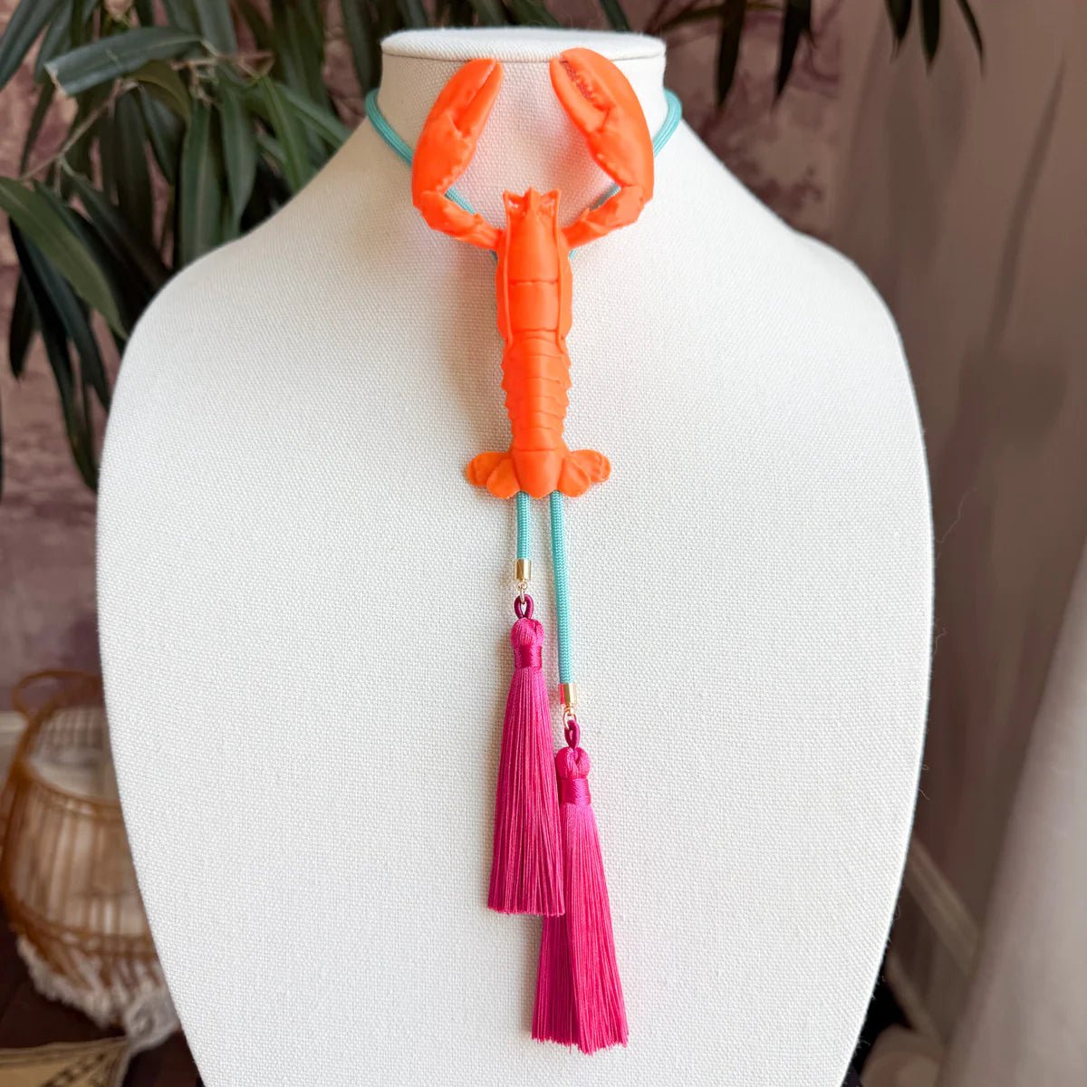 Crawfish Lobster Bolo Burnt Orange with Turquoise & Fuchsia - Jewelry - Necklaces - Rahya