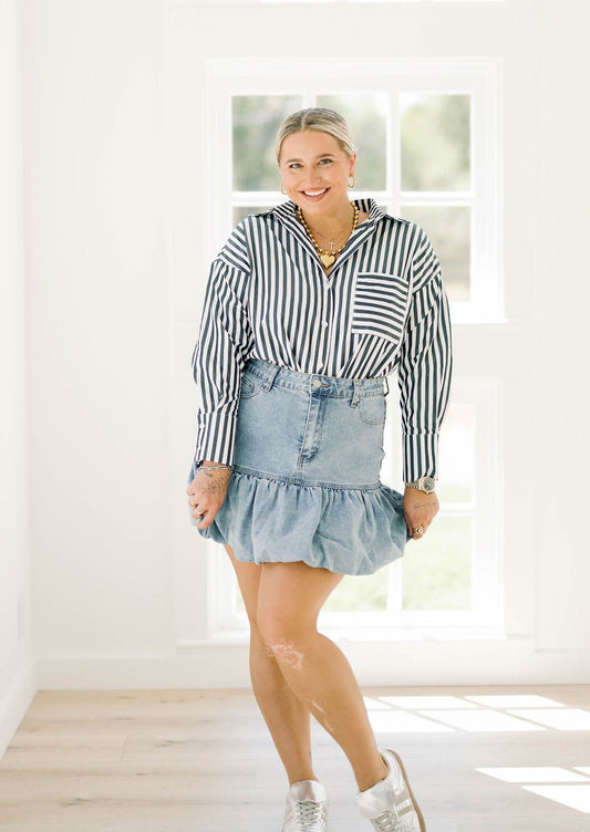 Cuddle Season Bubble Denim Skirt - Bottoms - Skirts - Blue B