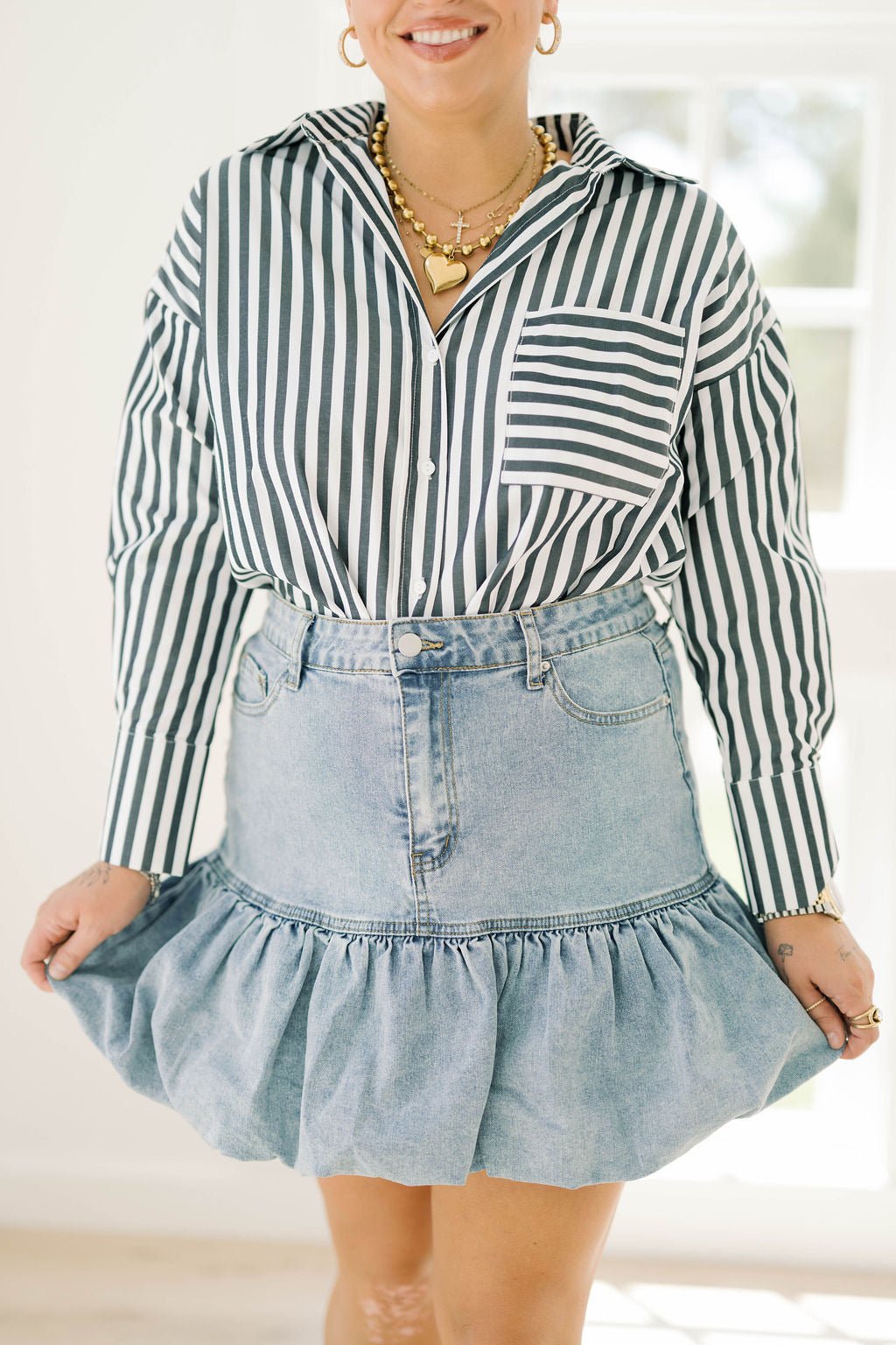 Cuddle Season Bubble Denim Skirt - Bottoms - Skirts - Blue B