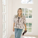 Day Time Luxe Ruffle Printed Top - Tops - Blouses - She & Sky