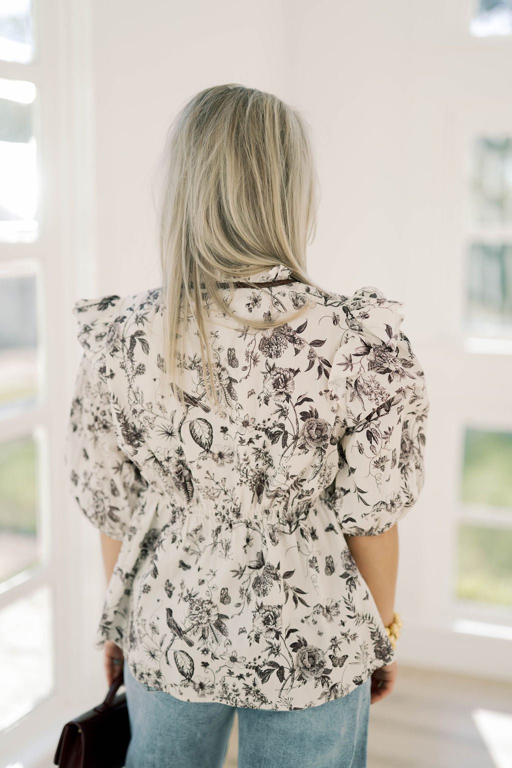 Day Time Luxe Ruffle Printed Top - Tops - Blouses - She & Sky