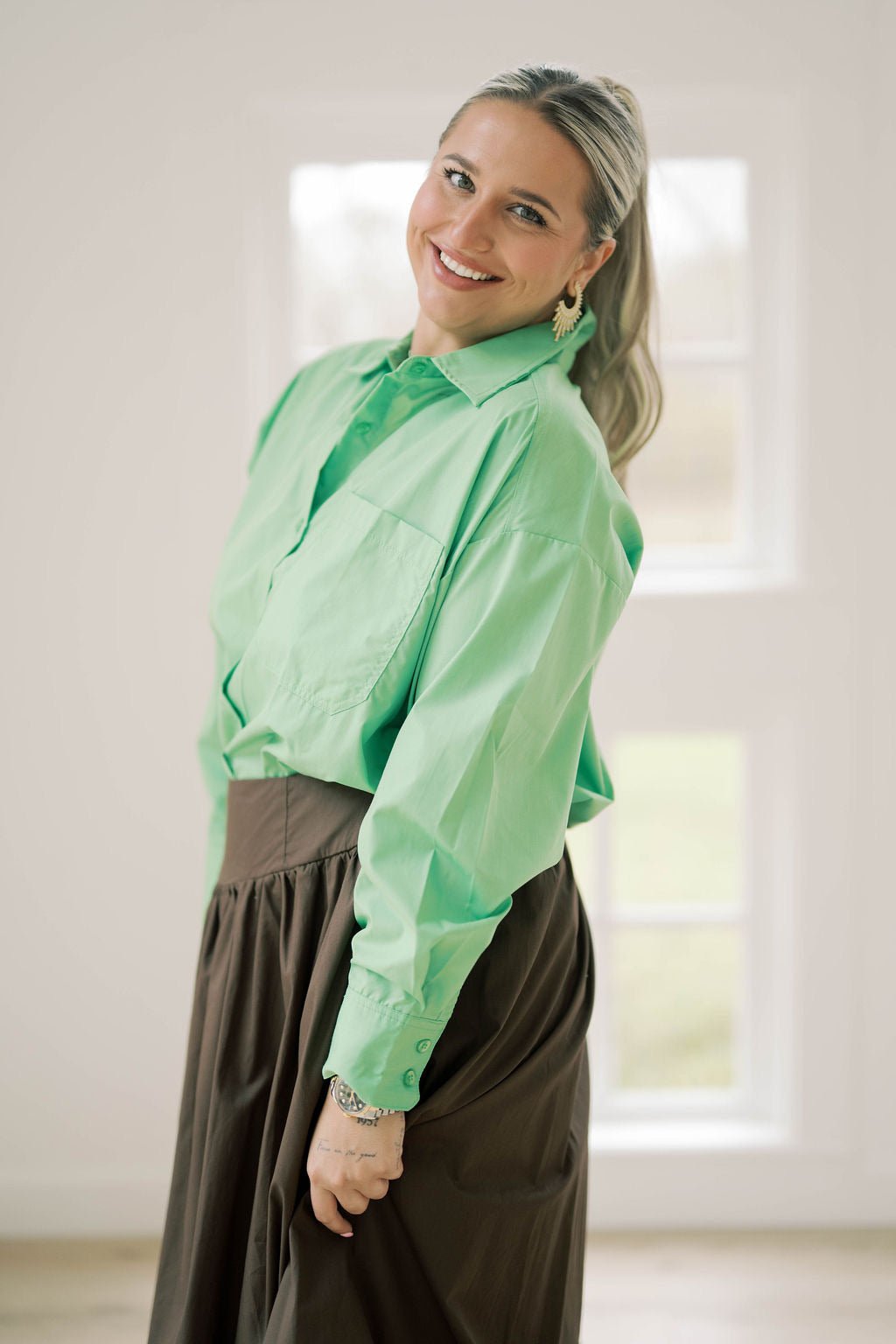 Delicate Daze Oversized Button Down Top - Tops - Blouses - She & Sky