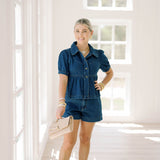 Denim Darling Peplum Top - Tops - Blouses - Le Lis
