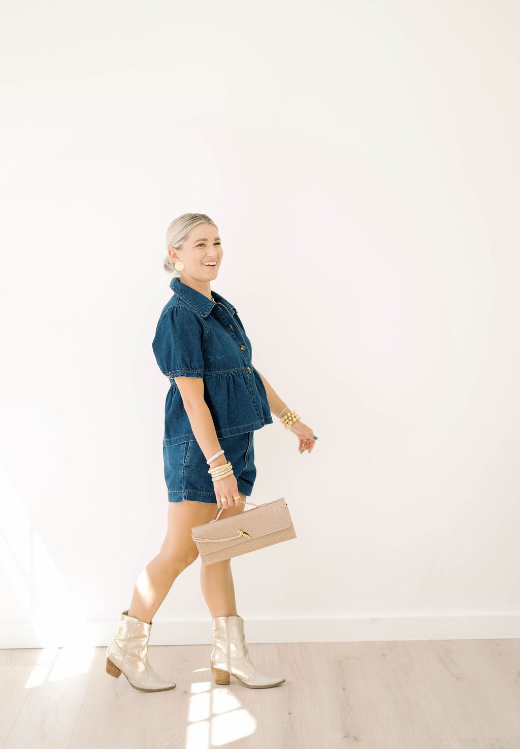 Denim Darling Peplum Top - Tops - Blouses - Le Lis