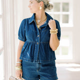 Denim Darling Peplum Top - Tops - Blouses - Le Lis