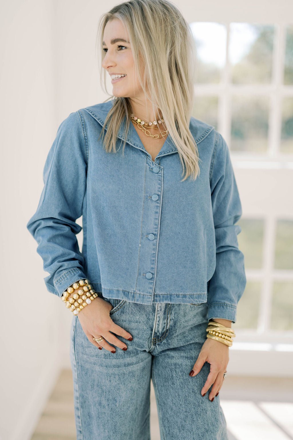 Denim Girl Button Down Top - Tops - Blouses - Things Between