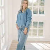 Denim Girl Button Down Top - Tops - Blouses - Things Between