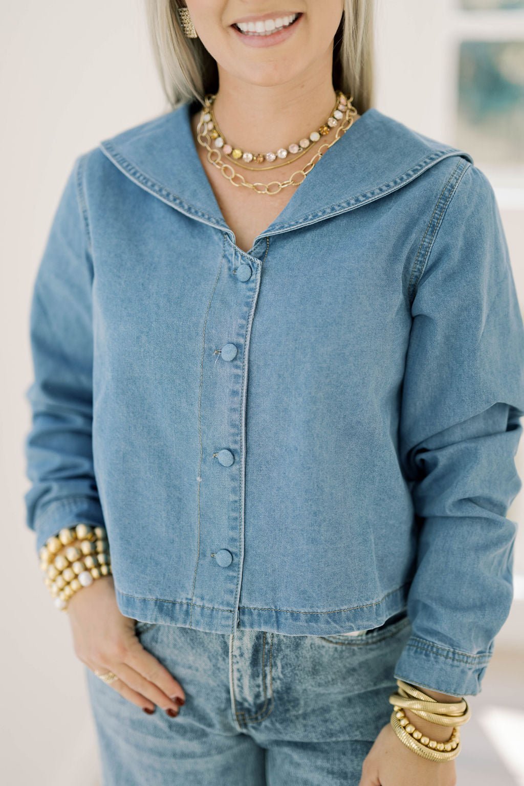 Denim Girl Button Down Top - Tops - Blouses - Things Between