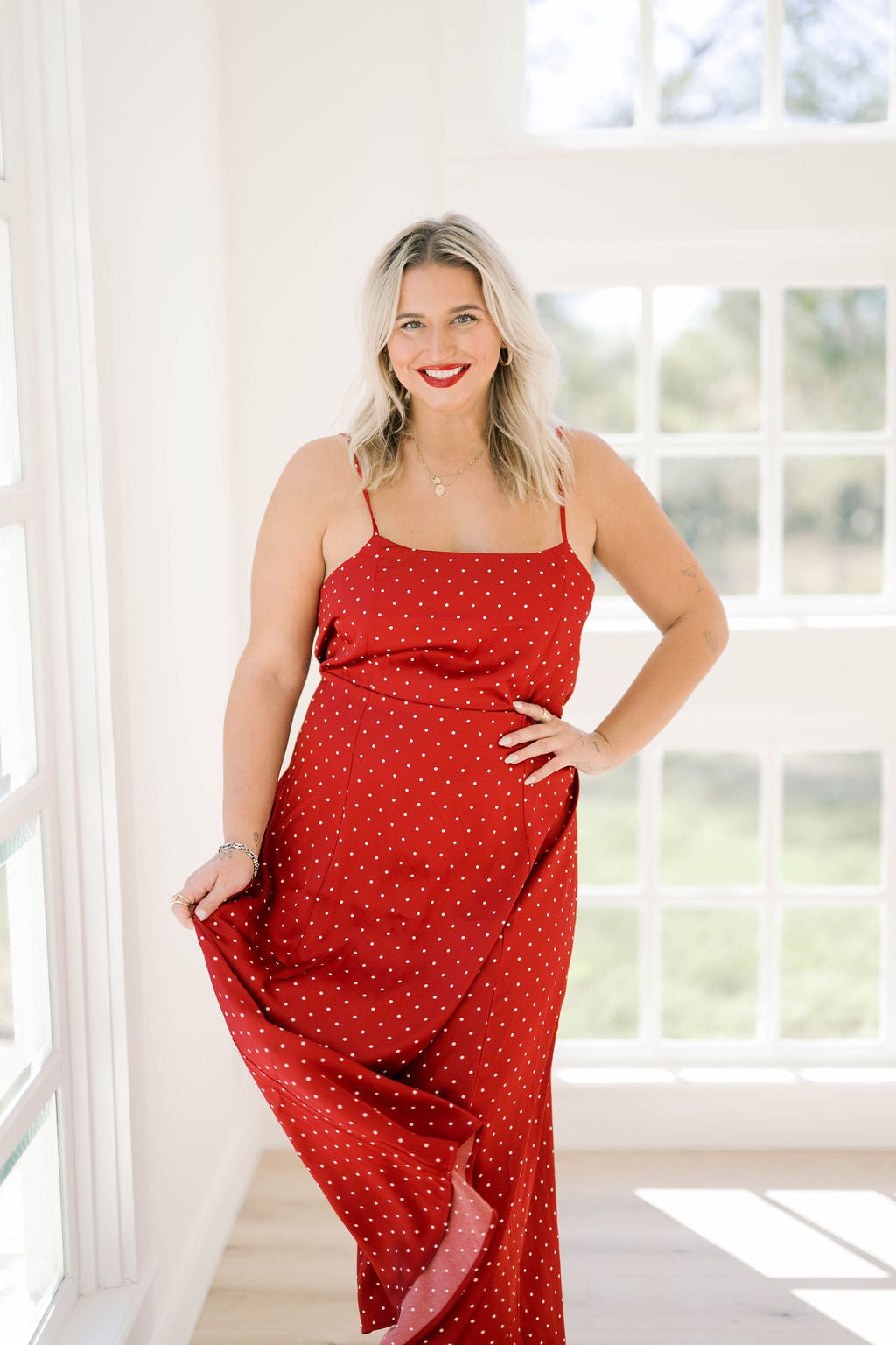 Dot Me Satin Midi Dress - Dresses - Things Between