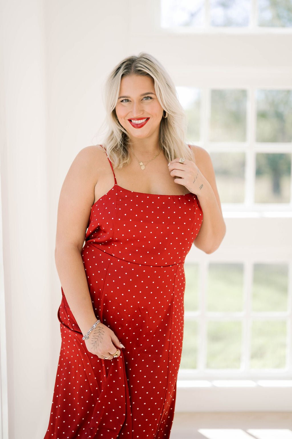 Dot Me Satin Midi Dress - Dresses - Things Between