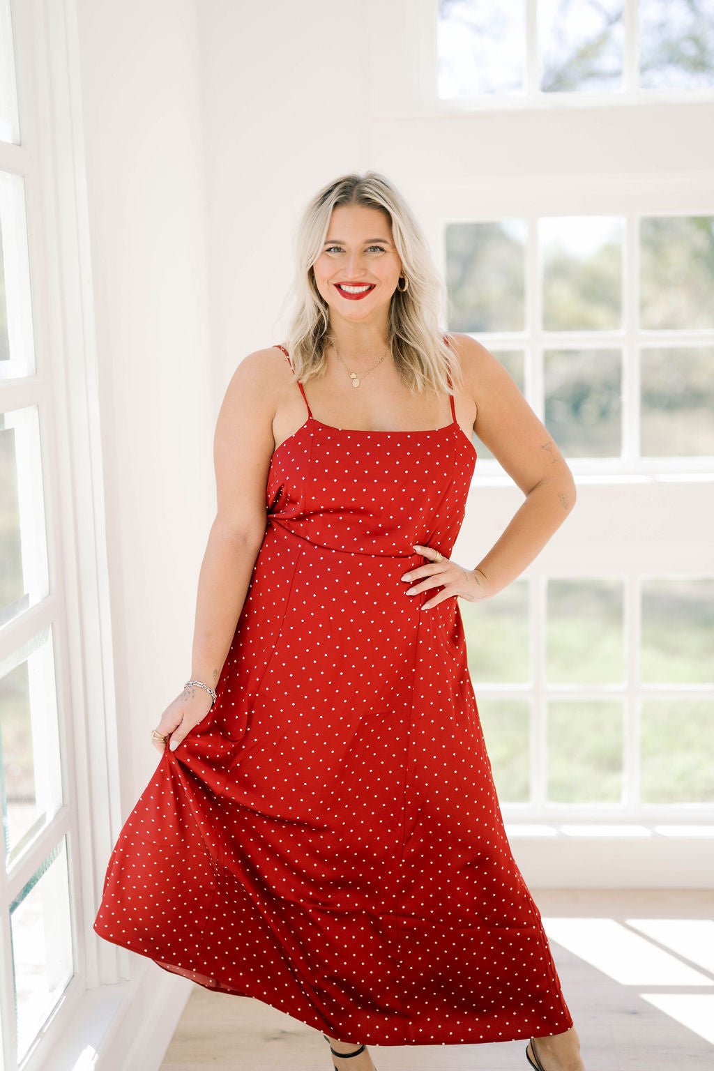 Dot Me Satin Midi Dress - Dresses - Things Between