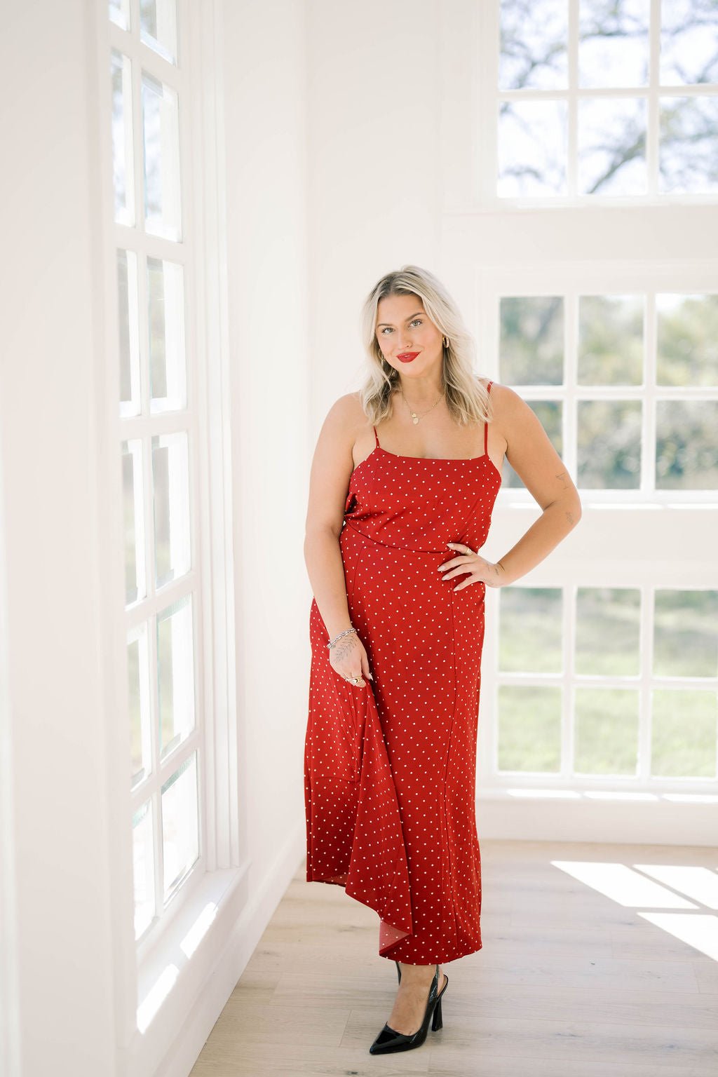 Dot Me Satin Midi Dress - Dresses - Things Between