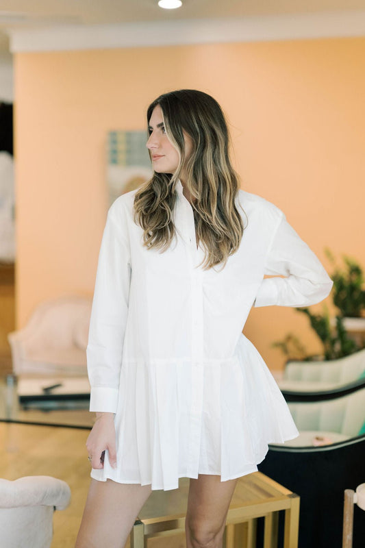 Downtown Views Pleated White Dress - Dresses - Able