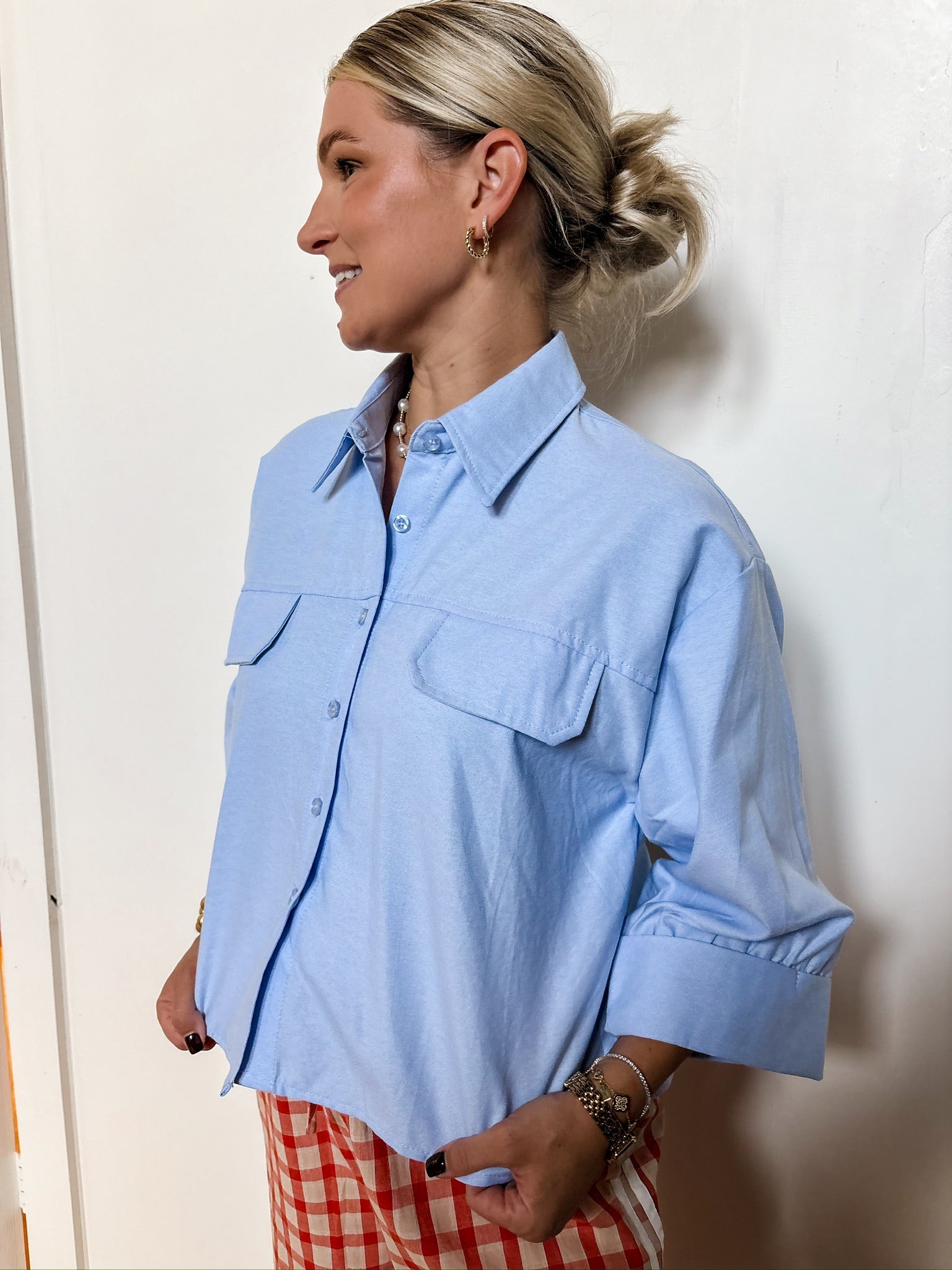 Easy to Style Crop Button Down Top - Tops - Blouses - Q2