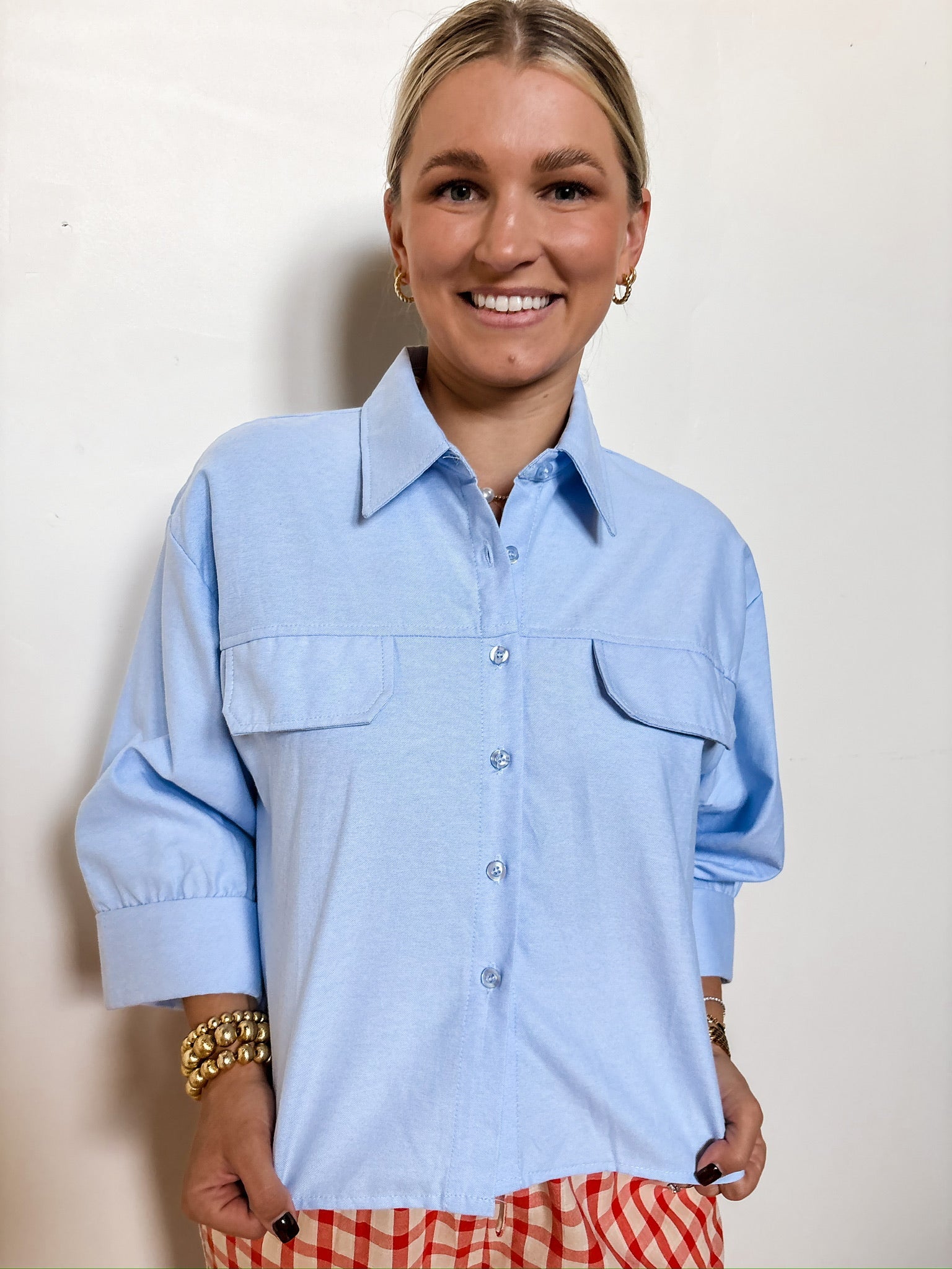 Easy to Style Crop Button Down Top - Tops - Blouses - Q2