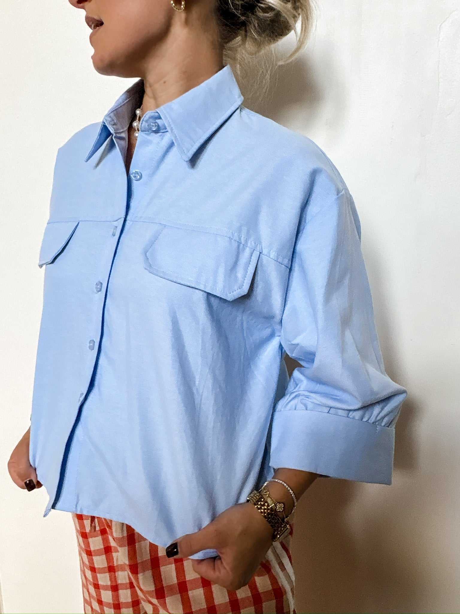 Easy to Style Crop Button Down Top - Tops - Blouses - Q2
