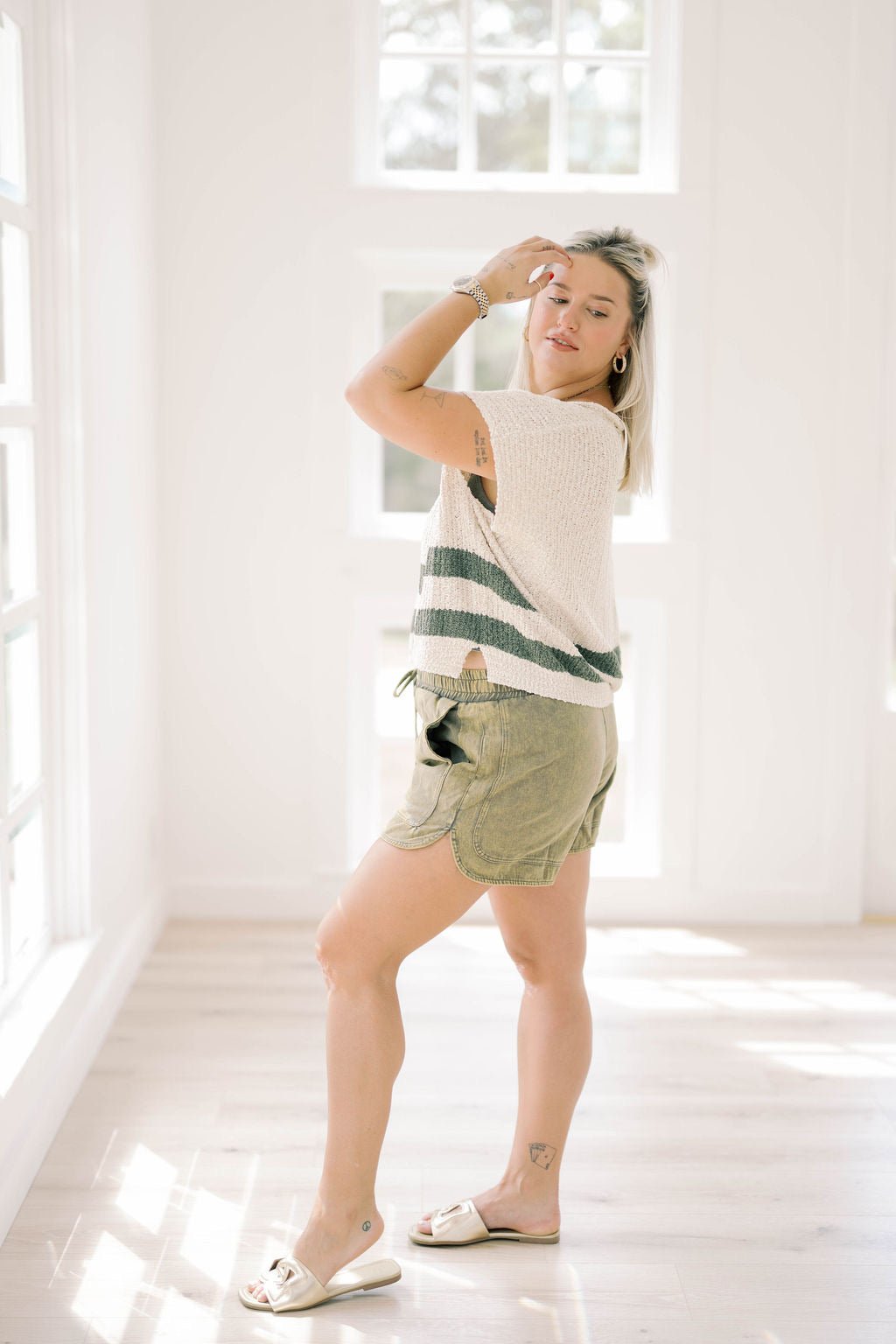 Fall Feels Woven Olive Shorts - Bottoms - Shorts - She & Sky