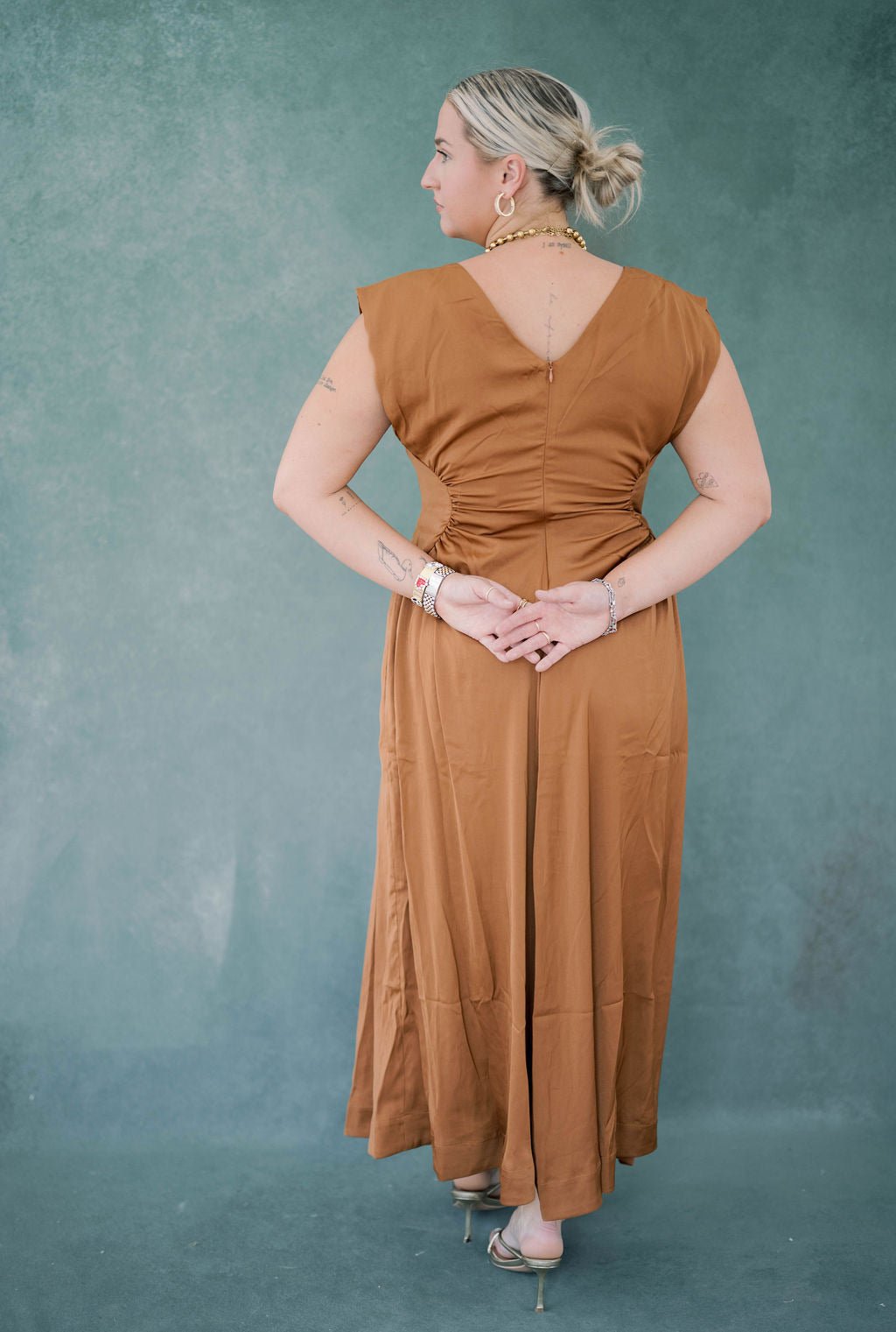 Fall Foliage Satin Midi Dress - Dresses - Heyson