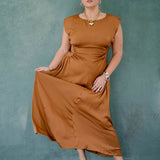 Fall Foliage Satin Midi Dress - Dresses - Heyson