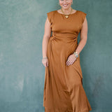 Fall Foliage Satin Midi Dress - Dresses - Heyson