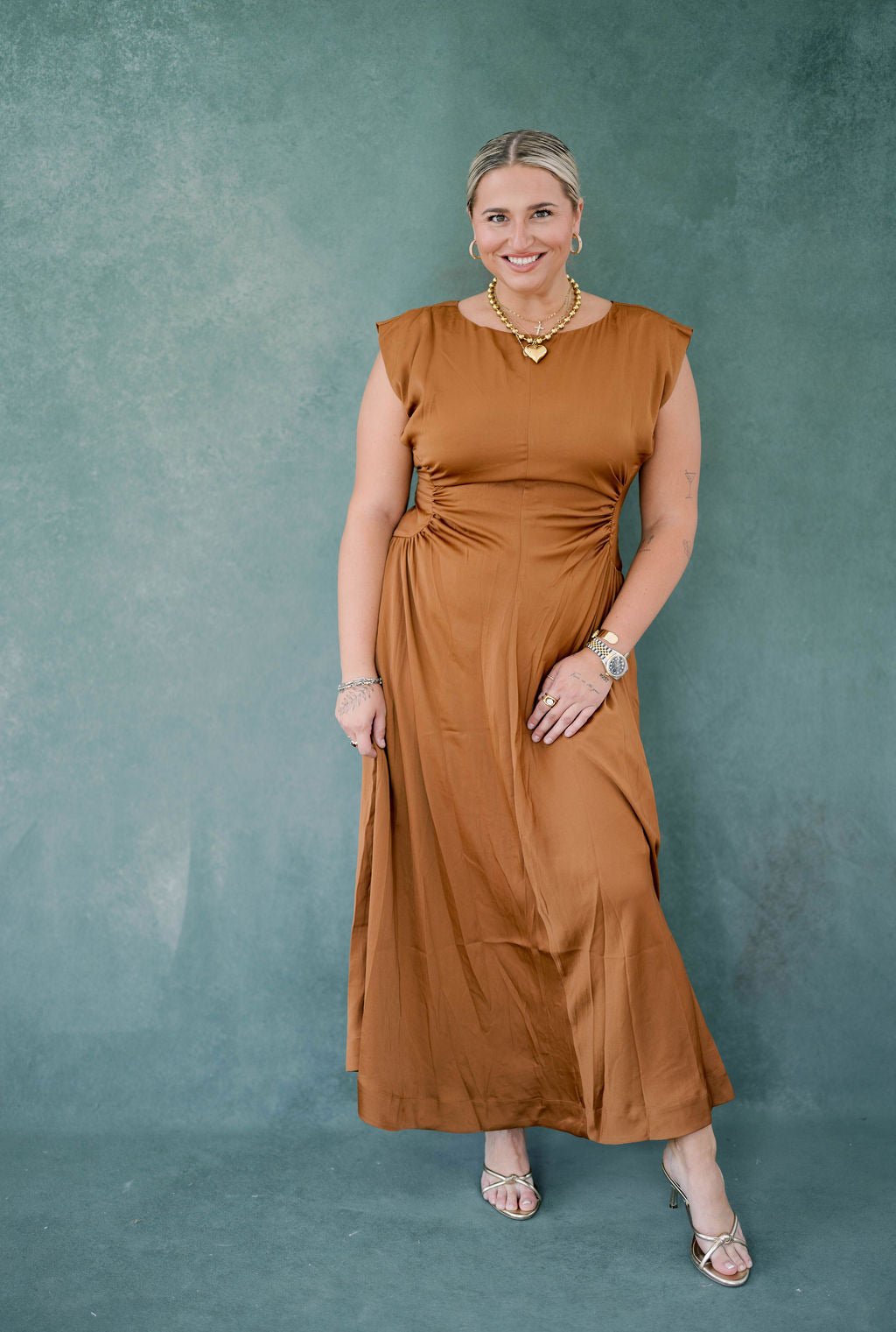 Fall Foliage Satin Midi Dress - Dresses - Heyson