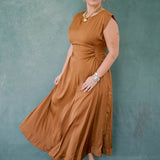 Fall Foliage Satin Midi Dress - Dresses - Heyson