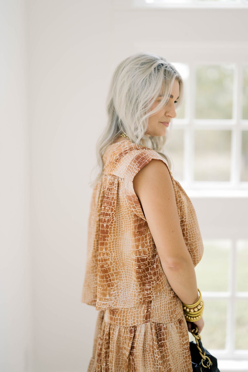 Fall Frenzy Croc Cropped Top - Tops - Blouses - Adrienne