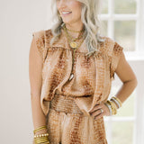 Fall Frenzy Croc Cropped Top - Tops - Blouses - Adrienne
