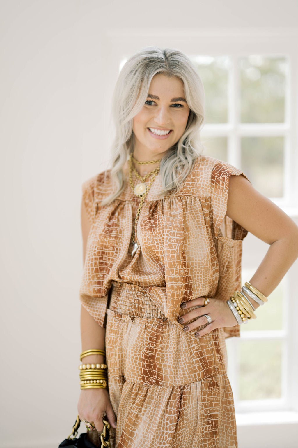 Fall Frenzy Croc Cropped Top - Tops - Blouses - Adrienne